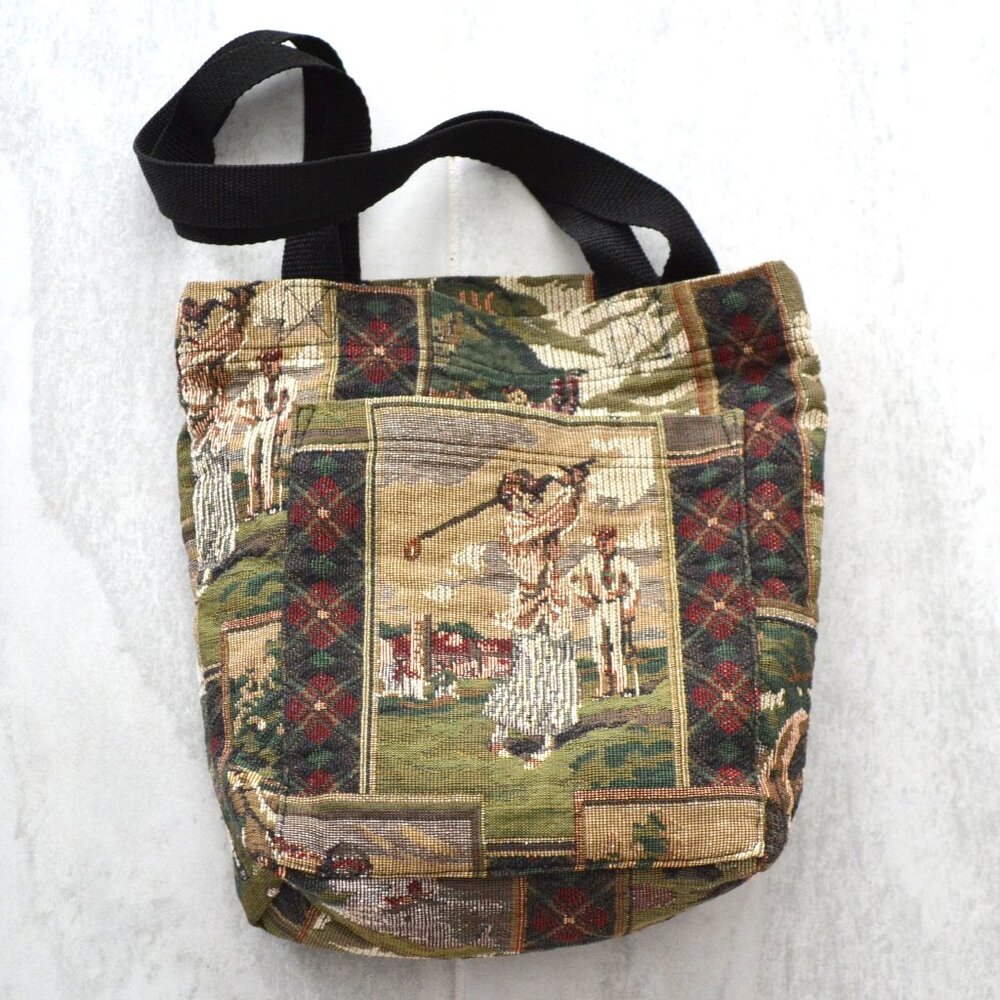 Mini Tote Bag, Retro Womens Golf Theme, Tapestry Style, Pockets